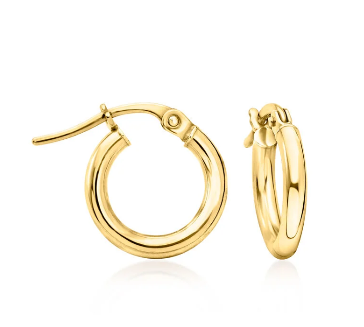 2mm 14K gold small earrings, 1/2 inch