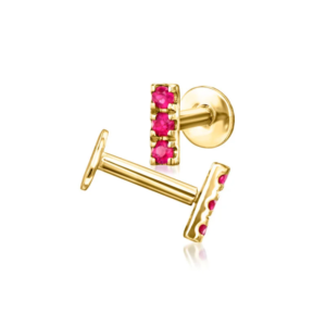 4K gold ruby ​​bar flat stud earrings