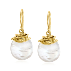 12-13mm cultured coin pearl earrings, 18K gold-plated sterling silver