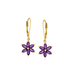 1.60-carat amethyst flower pendant earrings, 18K gold-plated sterling silver.