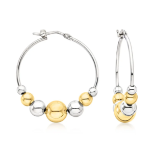Sterling silver and 18K gold-plated sterling silver gradient beaded hoop earrings. 11/4 inches.