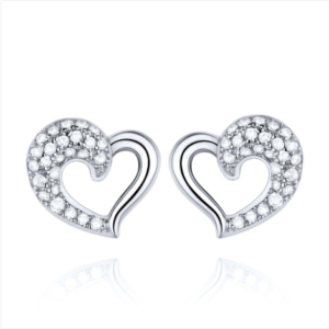 Silver-plated platinum handmade heart-shaped earrings