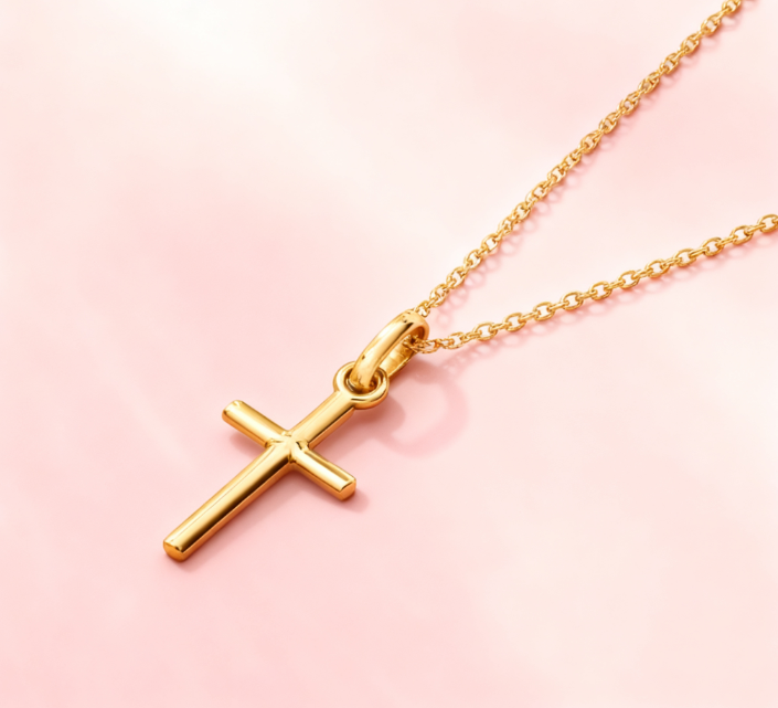 14K Gold Classic Cross Pendant Necklace - Image 4