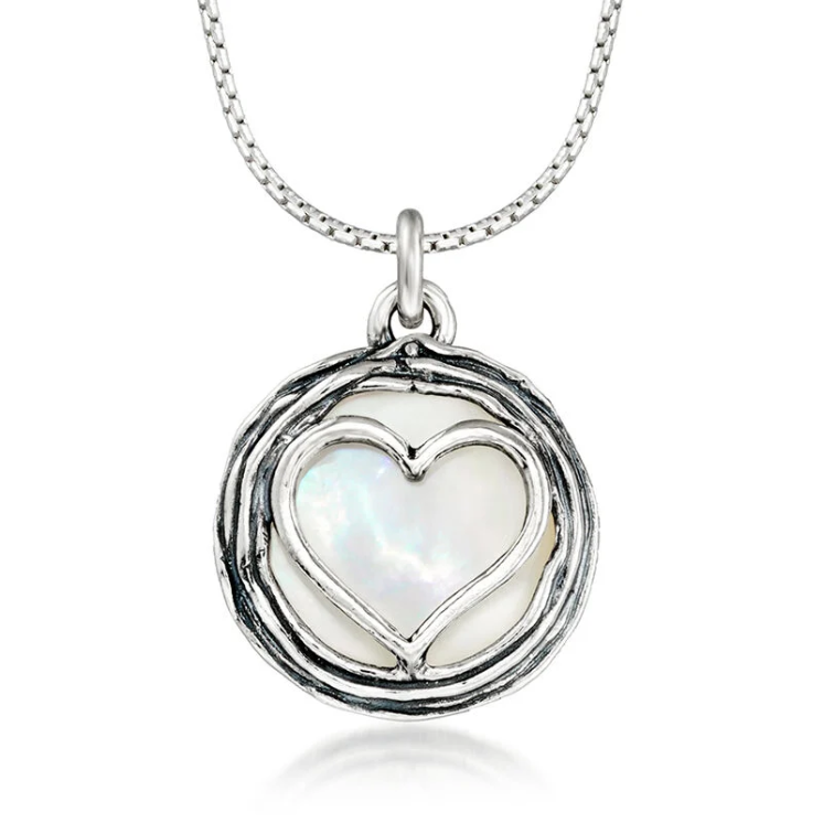 Sterling silver mother-of-pearl heart-shaped necklace
