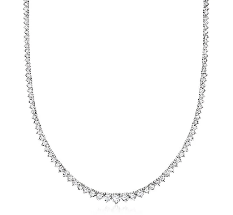 Sterling silver tennis necklace set with 3.00 carats of gradient lab-grown diamonds.