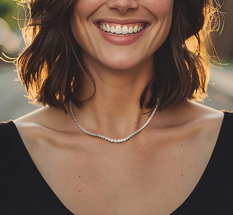 Sterling silver tennis necklace set with 3.00 carats of gradient lab-grown diamonds. - Image 5