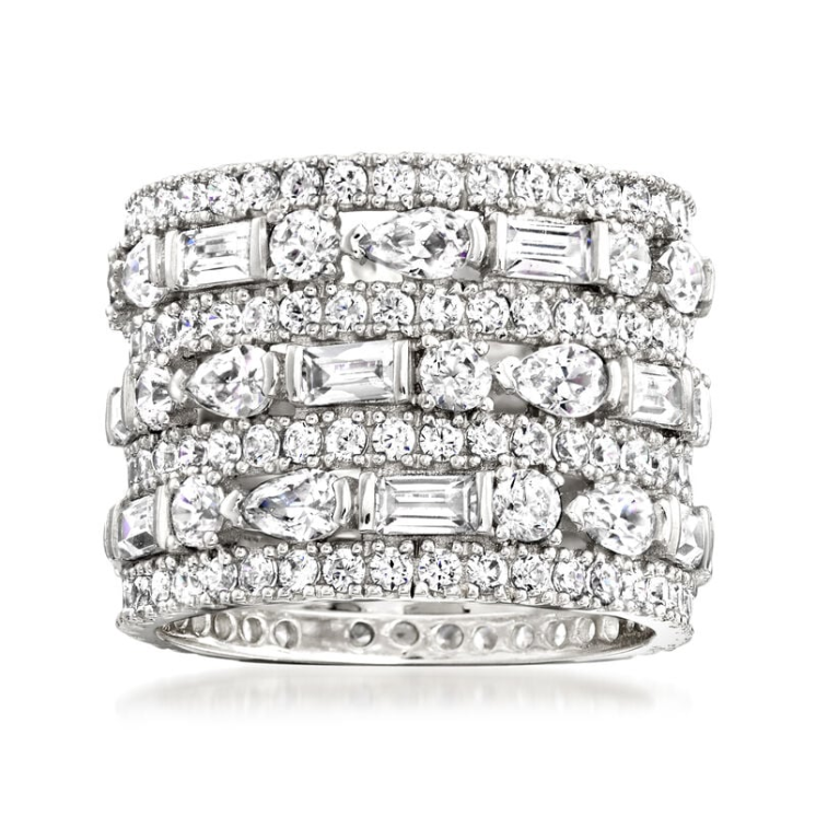 6.56-carat multi-shaped cubic zirconia multi-row eternal ring, made of sterling silver.