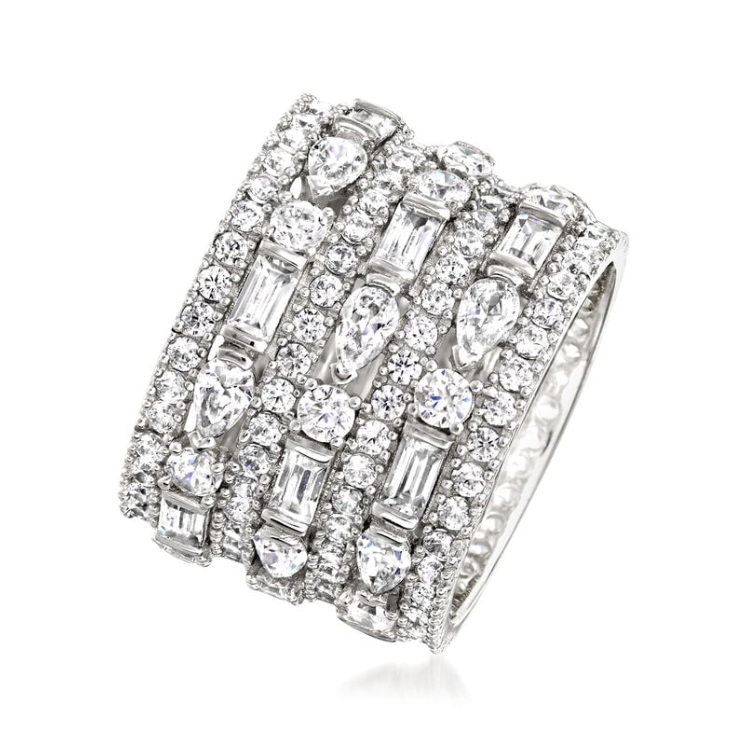 6.56-carat multi-shaped cubic zirconia multi-row eternal ring, made of sterling silver. - Image 3