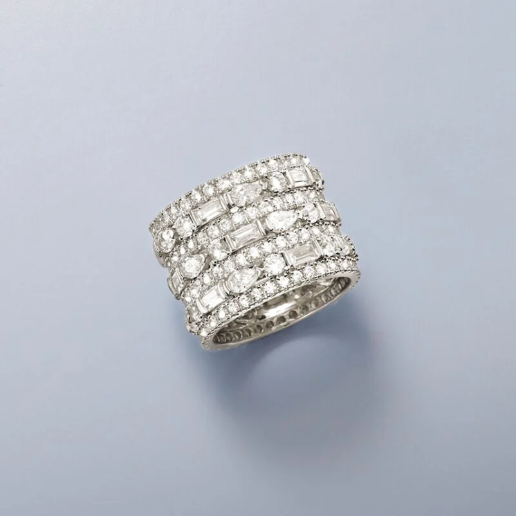 6.56-carat multi-shaped cubic zirconia multi-row eternal ring, made of sterling silver. - Image 5