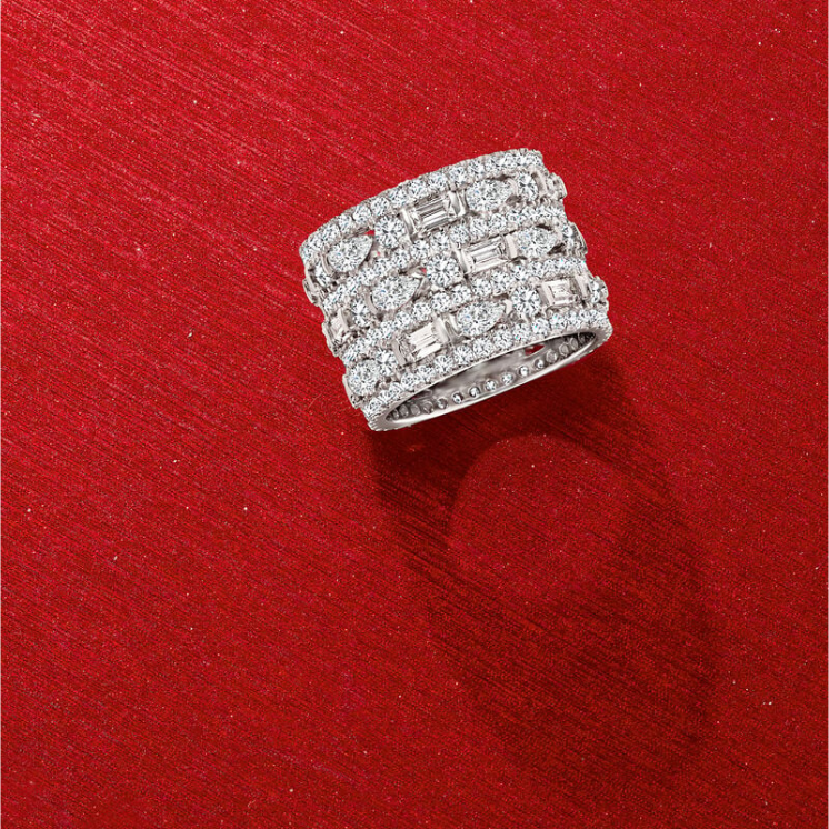 6.56-carat multi-shaped cubic zirconia multi-row eternal ring, made of sterling silver. - Image 4