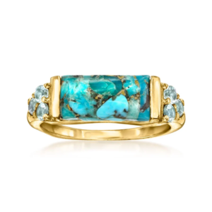 A ring featuring turquoise and 0.70 carats of sky-blue topaz, crafted in 18K gold-plated sterling silver.