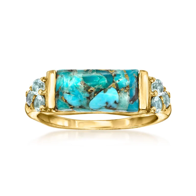 A ring featuring turquoise and 0.70 carats of sky-blue topaz, crafted in 18K gold-plated sterling silver.