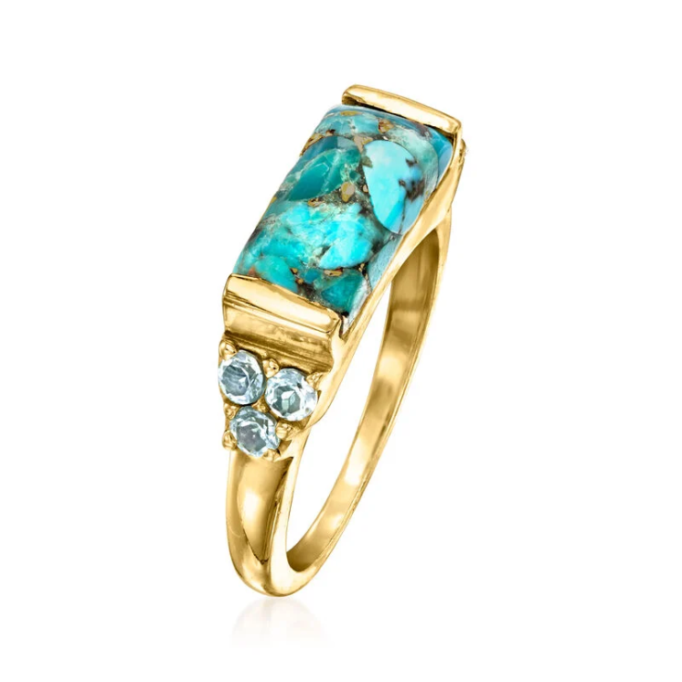 A ring featuring turquoise and 0.70 carats of sky-blue topaz, crafted in 18K gold-plated sterling silver. - Image 3