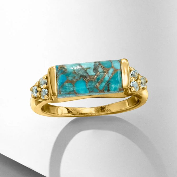 A ring featuring turquoise and 0.70 carats of sky-blue topaz, crafted in 18K gold-plated sterling silver. - Image 5