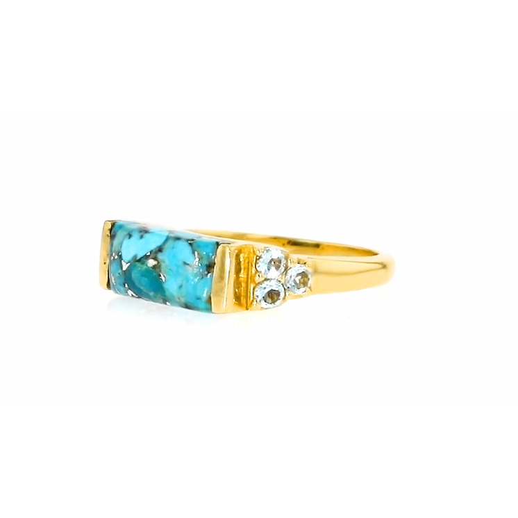 A ring featuring turquoise and 0.70 carats of sky-blue topaz, crafted in 18K gold-plated sterling silver. - Image 4