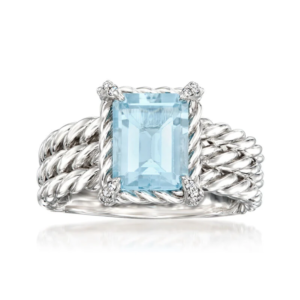 A 3.00-carat sky-blue topaz ring, paired with white topaz, made of sterling silver.
