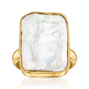 14x18mm cultured pearl ring, 18K gold-plated sterling silver
