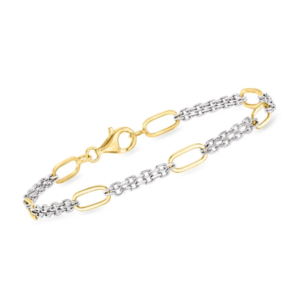 Sterling silver and 18K gold-plated sterling silver cable and paperclip link bracelet