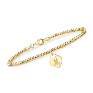 14K Gold Personalized Heart-Shaped Pendant Beaded Bracelet