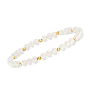 4-5 mm cultured pearl and 14K gold bead bracelet