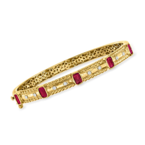 A bracelet featuring 1.50 carats of rubies and 0.15 carats of diamonds, crafted from 18K gold-plated sterling silver.